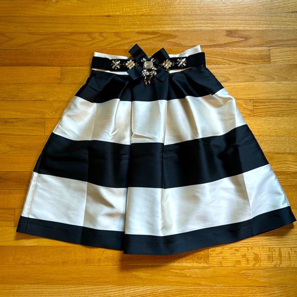 Satin full A line skirt - striped cream and black - size 38 (France)